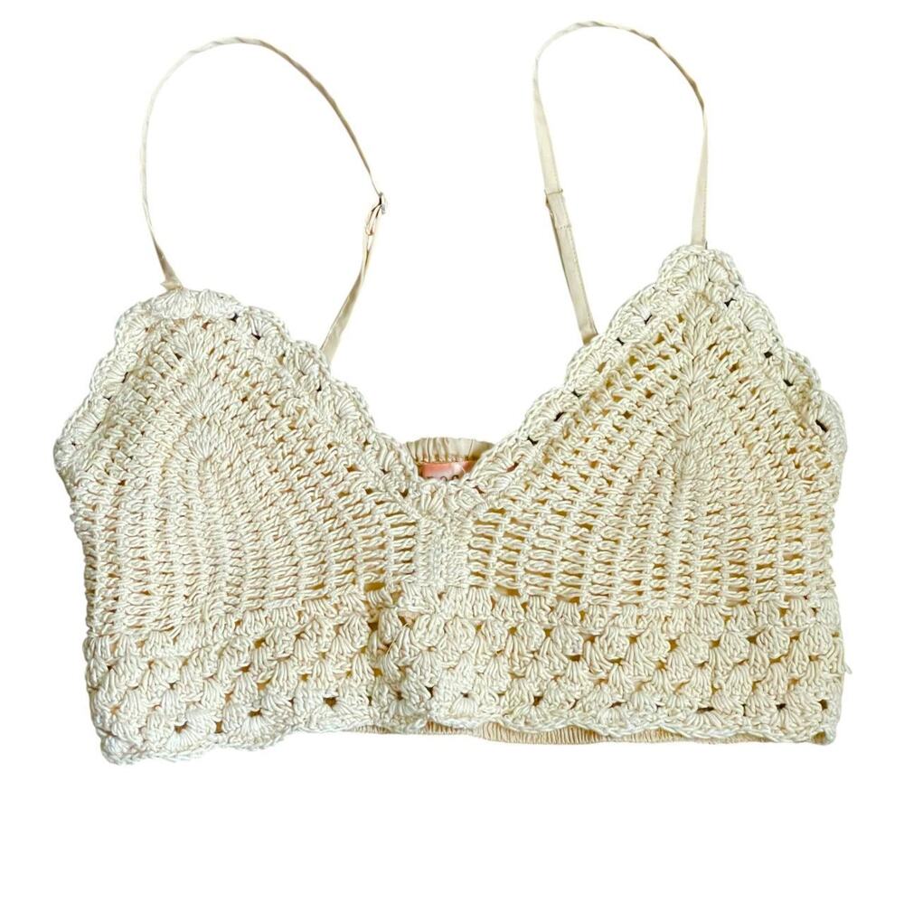 B・O・G Collection Ivory Crochet Bralette Top: Y2K, Modern